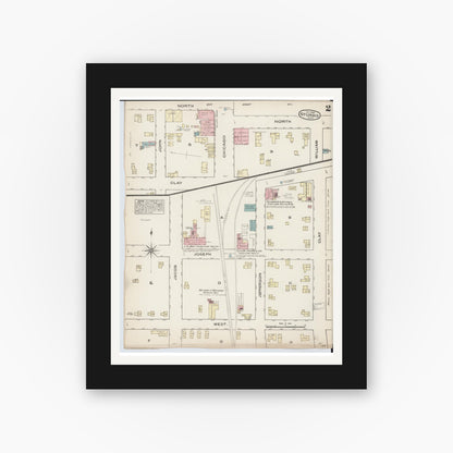 Old map wall art mockup — black gallery frame with white mat — Sanborn Fire Insurance Map from Sturgis, Saint Joseph County, Michigan (1884), Sheet #0002