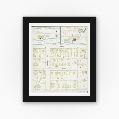 Old map wall art mockup — black gallery frame with white mat — Sanborn Fire Insurance Map from Traverse City, Grand Traverse County, Michigan (1893), Sheet #0002