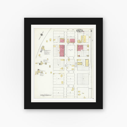 Old map wall art mockup — black gallery frame with white mat — Sanborn Fire Insurance Map from Carrollton, Dallas County, Texas (1921), Sheet #0002