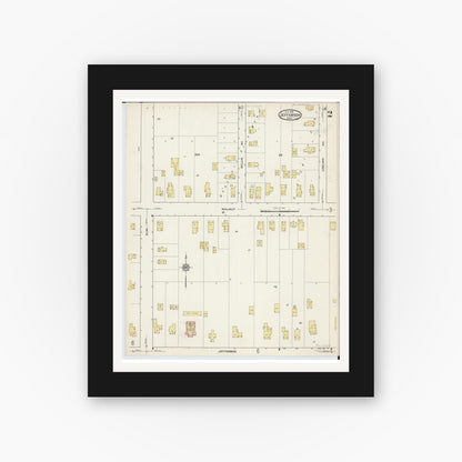 Old map wall art mockup — black gallery frame with white mat — Sanborn Fire Insurance Map from Jefferson, Ashtabula County, Ohio (1915), Sheet #0002