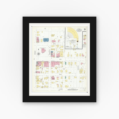 Old map wall art mockup — black gallery frame with white mat — Sanborn Fire Insurance Map from Salem, Marion County, Illinois (1908), Sheet #0003