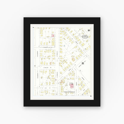 Old map wall art mockup — black gallery frame with white mat — Sanborn Fire Insurance Map from Waterloo, Black Hawk County, Iowa (1910), Sheet #0010