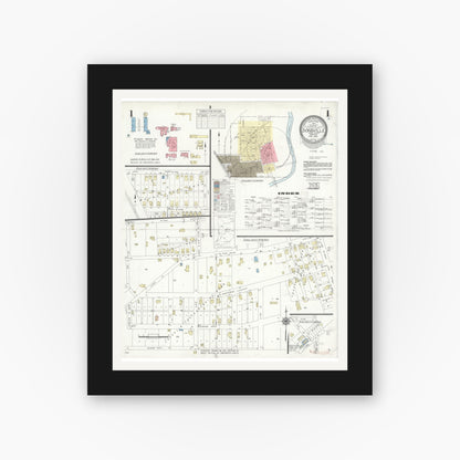 Old map wall art mockup — black gallery frame with white mat — Sanborn Fire Insurance Map from Zionsville, Boone County, Indiana (1939) - Complete Map Set
