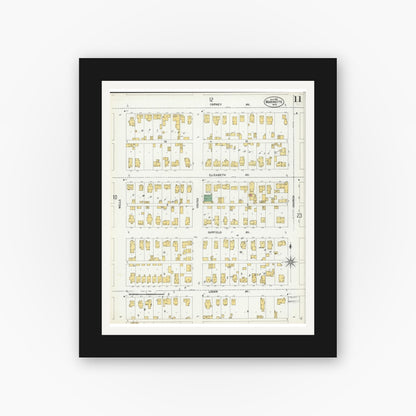 Old map wall art mockup — black gallery frame with white mat — Sanborn Fire Insurance Map from Marinette, Marinette County, Wisconsin (1901), Sheet #0011