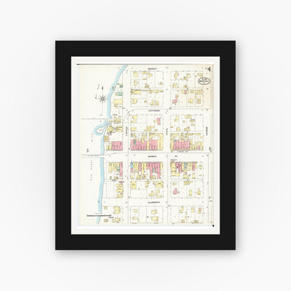 Old map wall art mockup — black gallery frame with white mat — Sanborn Fire Insurance Map from Waverly, Bremer County, Iowa (1897), Sheet #0004