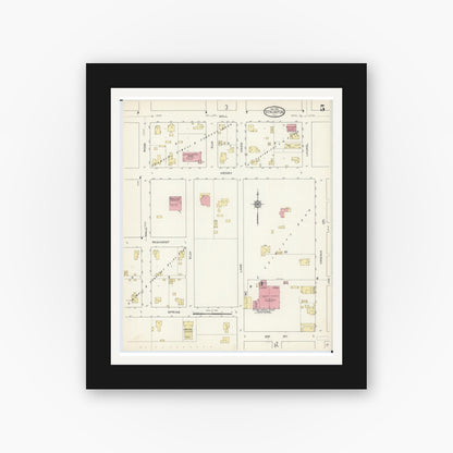Old map wall art mockup — black gallery frame with white mat — Sanborn Fire Insurance Map from Staunton, Macoupin County, Illinois (1913), Sheet #0005