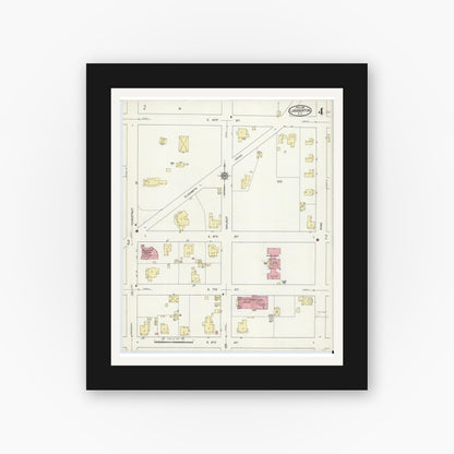 Old map wall art mockup — black gallery frame with white mat — Sanborn Fire Insurance Map from Lumberton, Robeson County, North Carolina (1914), Sheet #0004