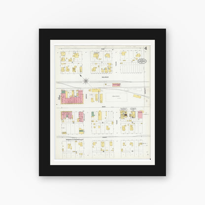 Old map wall art mockup — black gallery frame with white mat — Sanborn Fire Insurance Map from Calvert, Robertson County, Texas (1901), Sheet #0004