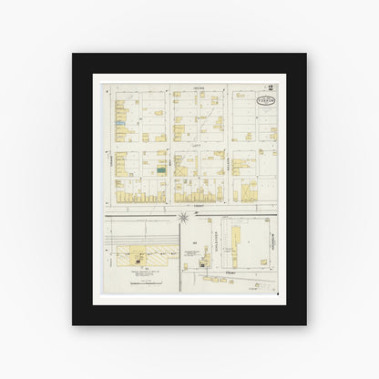 Old map wall art mockup — black gallery frame with white mat — Sanborn Fire Insurance Map from Yoakum, De Witt And Lavaca Counties, Texas (1894), Sheet #0002