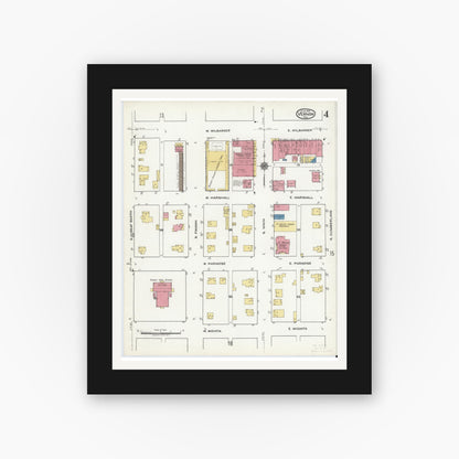 Old map wall art mockup — black gallery frame with white mat — Sanborn Fire Insurance Map from Vernon, Wilbarger County, Texas (1920), Sheet #0004