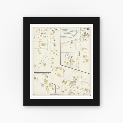Old map wall art mockup — black gallery frame with white mat — Sanborn Fire Insurance Map from Reading, Middlesex County, Massachusetts (1897), Sheet #0008