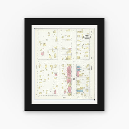 Old map wall art mockup — black gallery frame with white mat — Sanborn Fire Insurance Map from Schoolcraft, Kalamazoo County, Michigan (1914), Sheet #0002