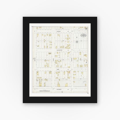 Old map wall art mockup — black gallery frame with white mat — Sanborn Fire Insurance Map from Tomahawk, Lincoln County, Wisconsin (1898), Sheet #0003