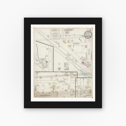 Old map wall art mockup — black gallery frame with white mat — Sanborn Fire Insurance Map from Pinckneyville, Perry County, Illinois (1886) - Complete Map Set