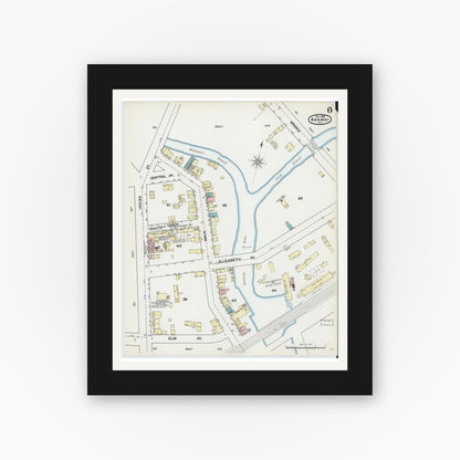 Old map wall art mockup — black gallery frame with white mat — Sanborn Fire Insurance Map from Rahway, Union County, New Jersey (1891), Sheet #0006