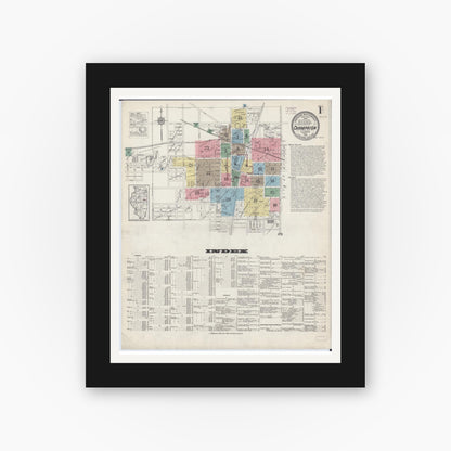 Old map wall art mockup — black gallery frame with white mat — Sanborn Fire Insurance Map from Champaign, Champaign County, Illinois (1915) - Complete Map Set