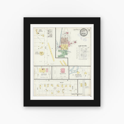 Old map wall art mockup — black gallery frame with white mat — Sanborn Fire Insurance Map from Carthage, Rush County, Indiana (1898) - Complete Map Set