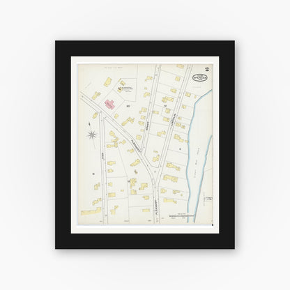 Old map wall art mockup — black gallery frame with white mat — Sanborn Fire Insurance Map from Spencer, Worcester County, Massachusetts (1892), Sheet #0002