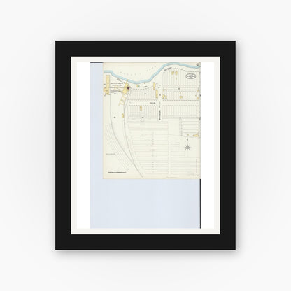 Old map wall art mockup — black gallery frame with white mat — Sanborn Fire Insurance Map from Virginia, Saint Louis County, Minnesota (1897), Sheet #0002