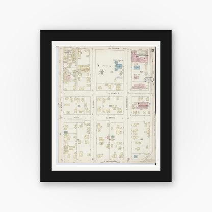 Old map wall art mockup — black gallery frame with white mat — Sanborn Fire Insurance Map from Akron, Summit County, Ohio (1886), Sheet #0013
