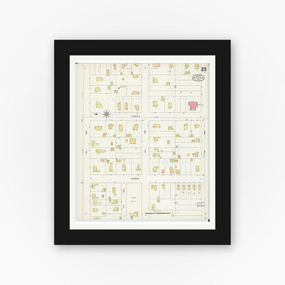 Old map wall art mockup — black gallery frame with white mat — Sanborn Fire Insurance Map from Antigo, Langlade County, Wisconsin (1904), Sheet #0013