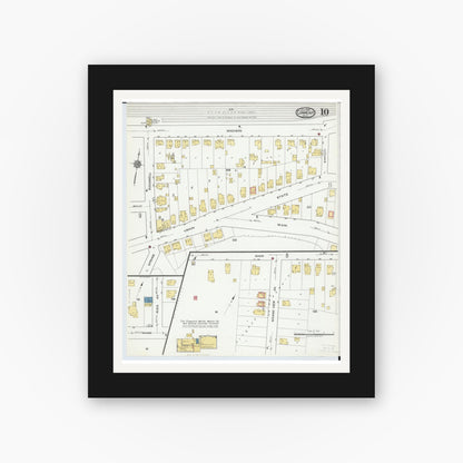 Old map wall art mockup — black gallery frame with white mat — Sanborn Fire Insurance Map from Conneaut, Ashtabula County, Ohio (1919), Sheet #0010