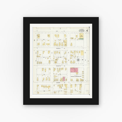 Old map wall art mockup — black gallery frame with white mat — Sanborn Fire Insurance Map from Sanford, Seminole County, Florida (1906), Sheet #0004