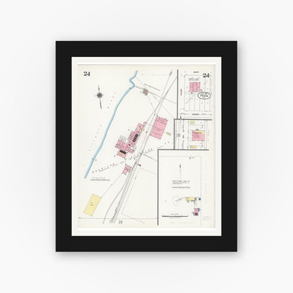 Old map wall art mockup — black gallery frame with white mat — Sanborn Fire Insurance Map from Pekin, Tazewell County, Illinois (1925), Sheet #0024
