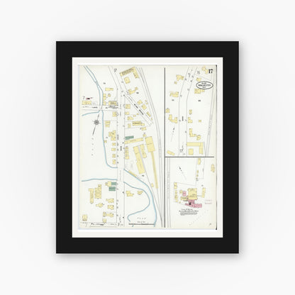 Old map wall art mockup — black gallery frame with white mat — Sanborn Fire Insurance Map from Winchester, Middlesex County, Massachusetts (1910), Sheet #0017
