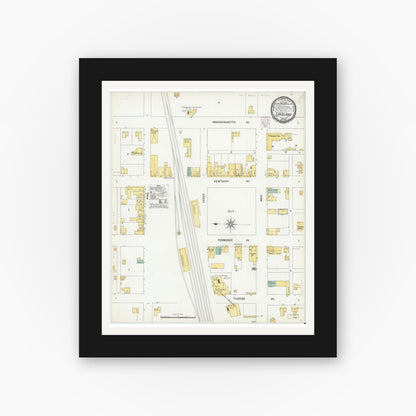 Old map wall art mockup — black gallery frame with white mat — Sanborn Fire Insurance Map from Lakeland, Polk County, Florida (1901), Sheet #0001