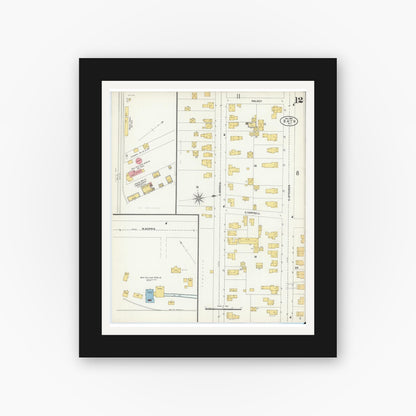 Old map wall art mockup — black gallery frame with white mat — Sanborn Fire Insurance Map from Bath, Steuben County, New York (1904), Sheet #0012
