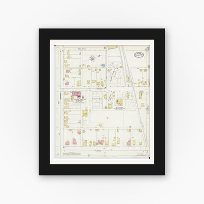 Old map wall art mockup — black gallery frame with white mat — Sanborn Fire Insurance Map from Hillsboro, Highland County, Ohio (1898), Sheet #0007