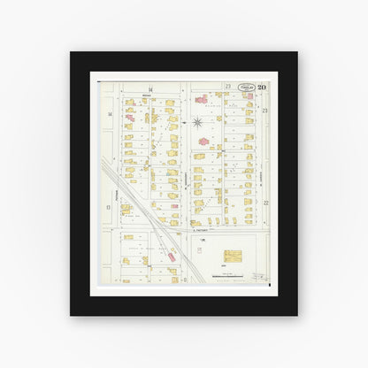 Old map wall art mockup — black gallery frame with white mat — Sanborn Fire Insurance Map from Findlay, Hancock County, Ohio (1901), Sheet #0020