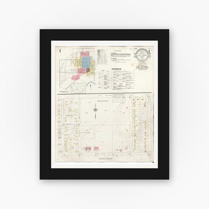 Old map wall art mockup — black gallery frame with white mat — Sanborn Fire Insurance Map from Valley Junction, Polk County, Iowa (1941) â€” Complete Set