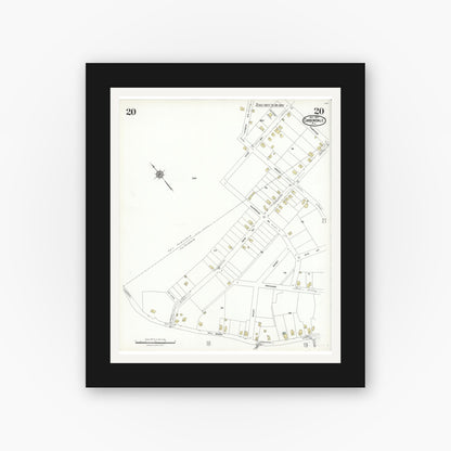 Old map wall art mockup — black gallery frame with white mat — Sanborn Fire Insurance Map from Carbondale, Lackawanna County, Pennsylvania (1923), Sheet #0020
