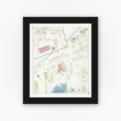 Old map wall art mockup — black gallery frame with white mat — Sanborn Fire Insurance Map from Monroe, Monroe County, Michigan (1916), Sheet #0010