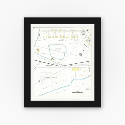 Old map wall art mockup — black gallery frame with white mat — Sanborn Fire Insurance Map from Clinton, Clinton County, Iowa (1909), Sheet #0032