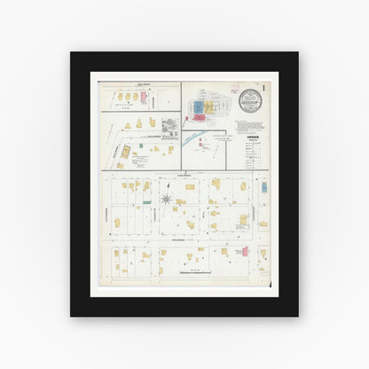 Old map wall art mockup — black gallery frame with white mat — Sanborn Fire Insurance Map from Greenup, Cumberland County, Illinois (1906) - Complete Map Set