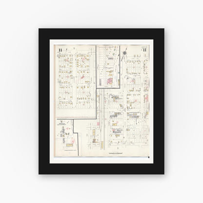 Old map wall art mockup — black gallery frame with white mat — Sanborn Fire Insurance Map from Lamesa, Dawson County, Texas (1948), Sheet #0011