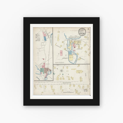 Old map wall art mockup — black gallery frame with white mat — Sanborn Fire Insurance Map from Braintree, Norfolk County, Massachusetts (1886) - Complete Map Set