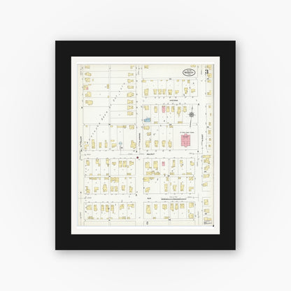 Old map wall art mockup — black gallery frame with white mat — Sanborn Fire Insurance Map from Wabash, Wabash County, Indiana (1910), Sheet #0003