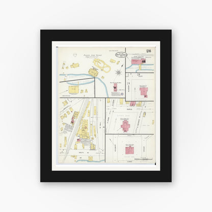 Old map wall art mockup — black gallery frame with white mat — Sanborn Fire Insurance Map from Battle Creek, Calhoun County, Michigan (1907), Sheet #0026
