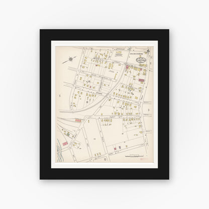 Old map wall art mockup — black gallery frame with white mat — Sanborn Fire Insurance Map from Chatham, Morris County, New Jersey (1921), Sheet #0006