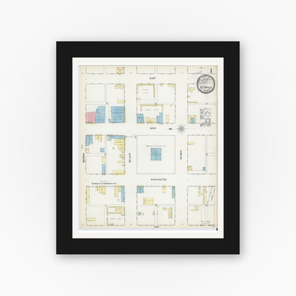 Old map wall art mockup — black gallery frame with white mat — Sanborn Fire Insurance Map from Seymour, Baylor County, Texas (1892) - Complete Map Set