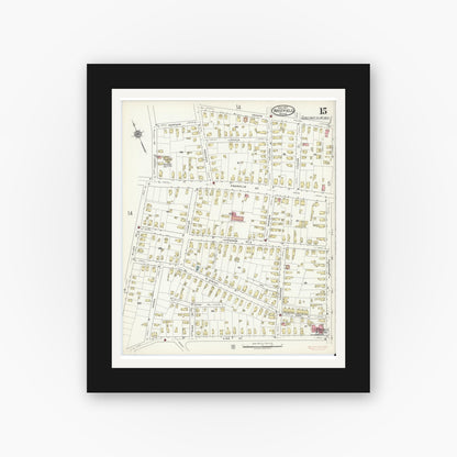 Old map wall art mockup — black gallery frame with white mat — Sanborn Fire Insurance Map from Westfield, Hampden County, Massachusetts (1917), Sheet #0015
