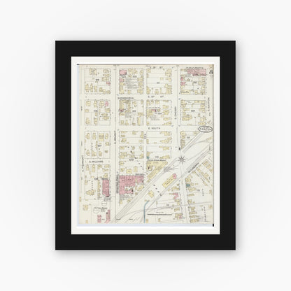 Old map wall art mockup — black gallery frame with white mat — Sanborn Fire Insurance Map from Canton, Stark County, Ohio (1887), Sheet #0008