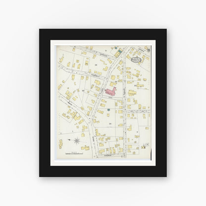 Old map wall art mockup — black gallery frame with white mat — Sanborn Fire Insurance Map from Webster, Worcester County, Massachusetts (1893), Sheet #0006