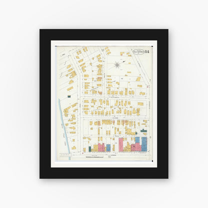 Old map wall art mockup — black gallery frame with white mat — Sanborn Fire Insurance Map from Sault Sainte Marie, Chippewa County, Michigan (1906), Sheet #0014