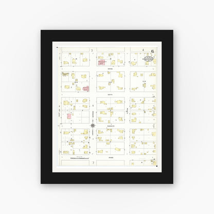 Old map wall art mockup — black gallery frame with white mat — Sanborn Fire Insurance Map from Marengo, Iowa County, Iowa (1911), Sheet #0006