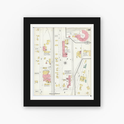 Old map wall art mockup — black gallery frame with white mat — Sanborn Fire Insurance Map from Ashtabula, Ashtabula County, Ohio (1903), Sheet #0013